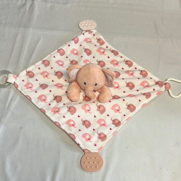 Modern Baby - Pink and White elephant Comfort Blanket Lovey - Picture 1 of 6
